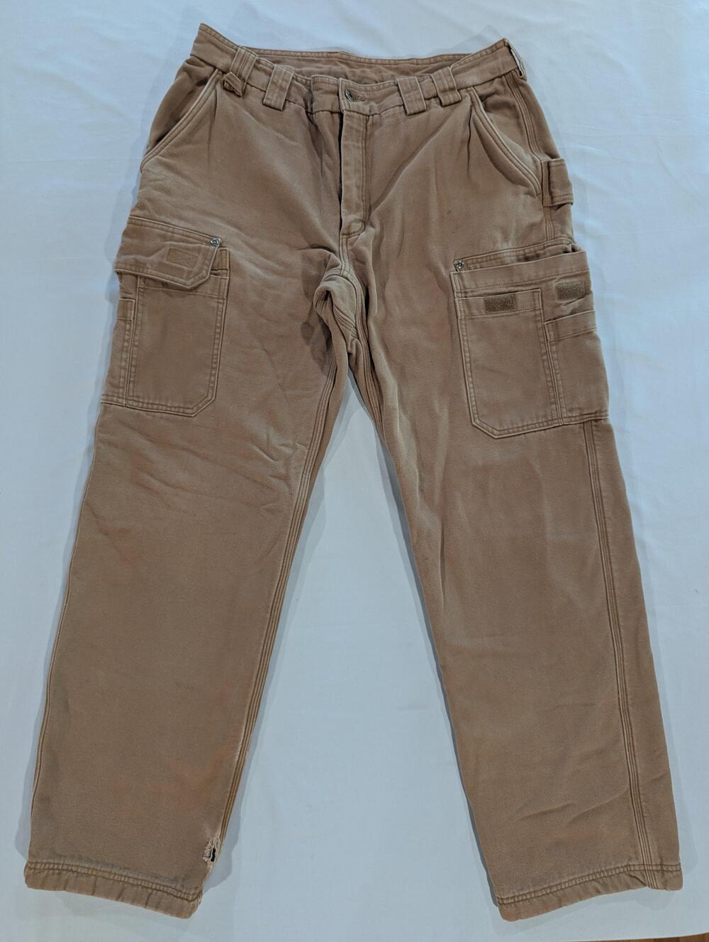 Duluth Trading Co Pants Mens 36x34 Beige Canvas Cargo Relaxed Fit Insulated